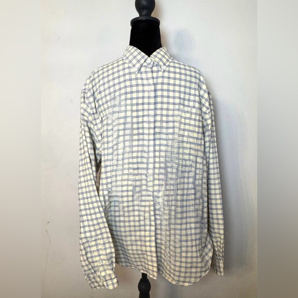 Lands' End Other - Lands End Mens Button Up Plain Plain Yellow Blue Wrinkle Free - M